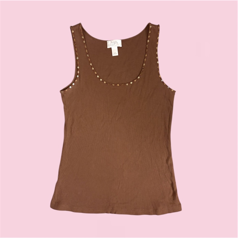 LOFT Brown Tank Top with Studded Detail - Size L